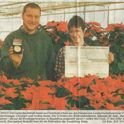 Thüringer Allgemeine März 2012 - Ausgezeichnet: der Gartenbaubetrieb Seever